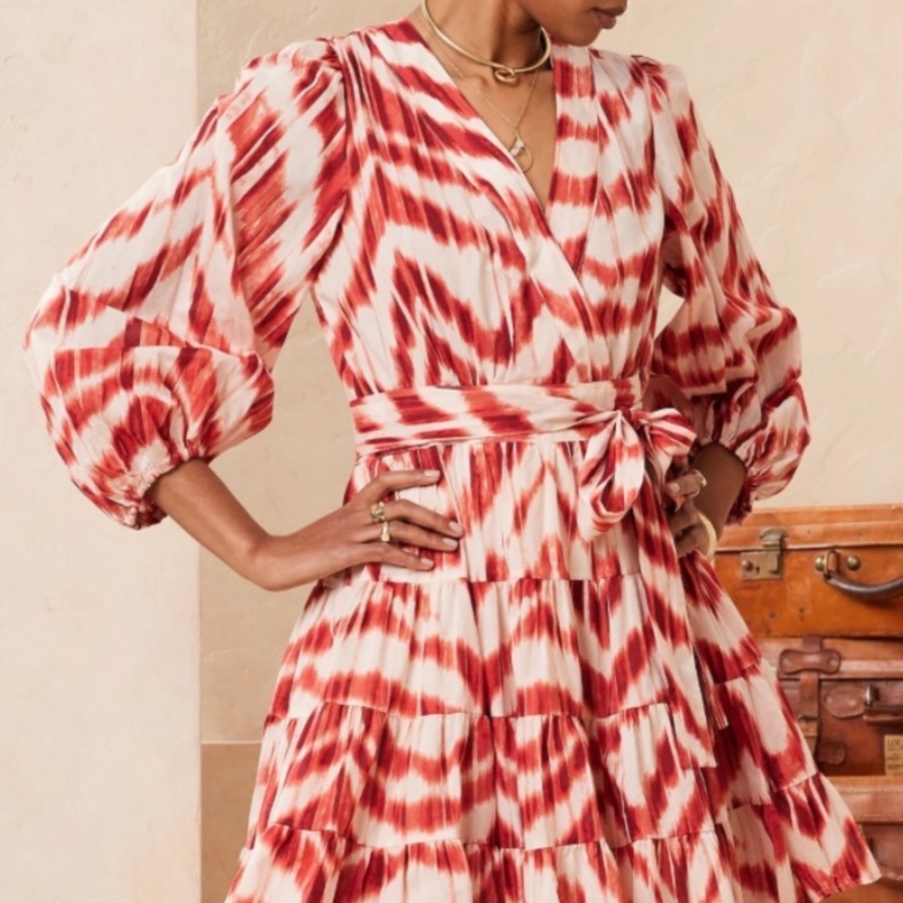 Banana Republic Tiered 3/4 Sleeve Mini Dress Womens Small In Dune Red